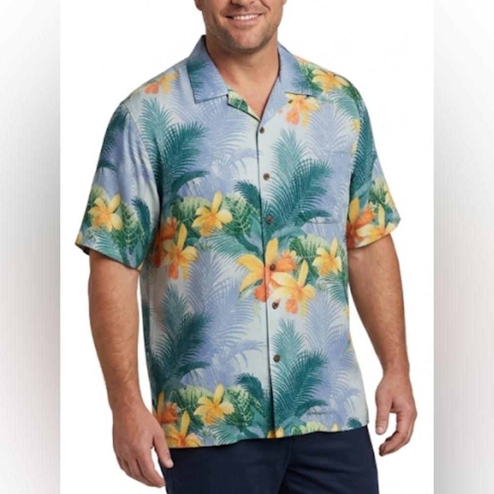 Tommy Bahama Shadows in Paradise Island Zone Camp Short Sleeve Silk Shirt XL